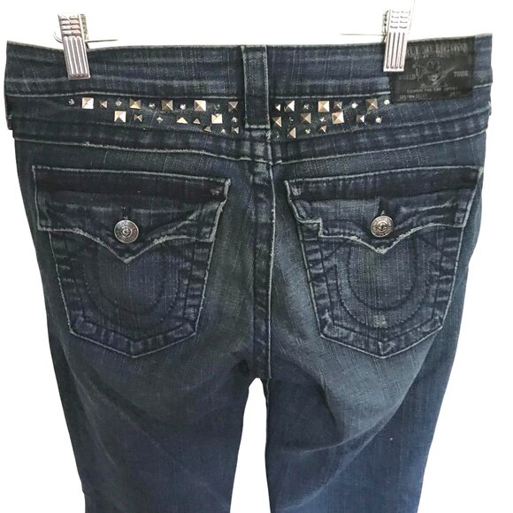 True Religion Becky Flap Bootcut Becca Blue Jeans Embellished Studs Size 28 - Picture 5 of 14
